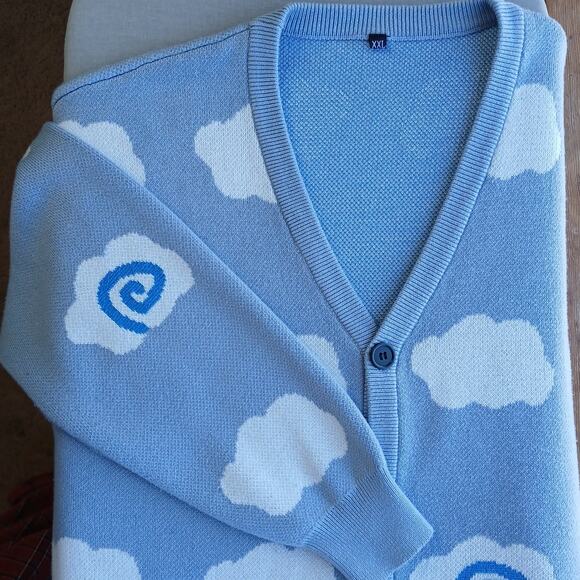 Puffy Little Clouds Cardigan Sweater M / L V-neck button front light blue swirls - Picture 1 of 13